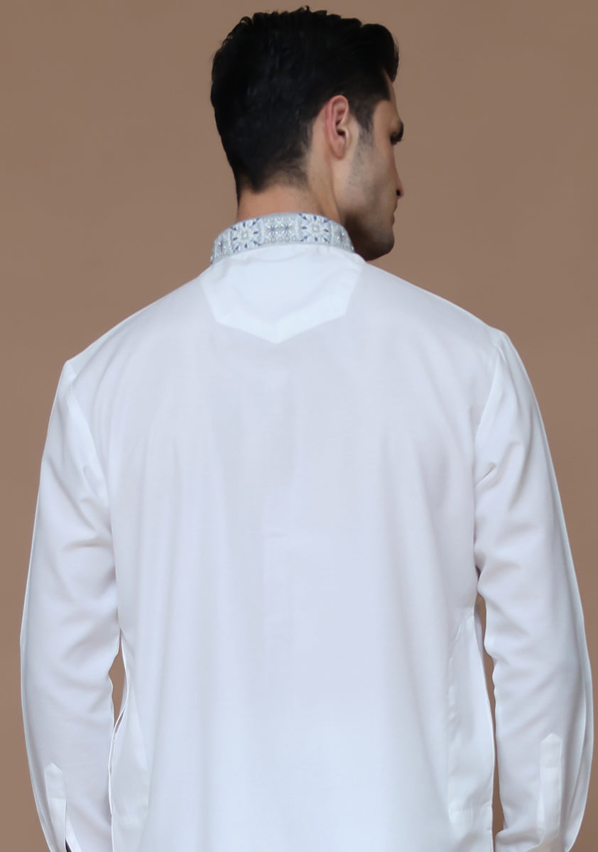 Cotton Silk Cloud Dancer Slim Fit Emb Slightly Defected Suit
