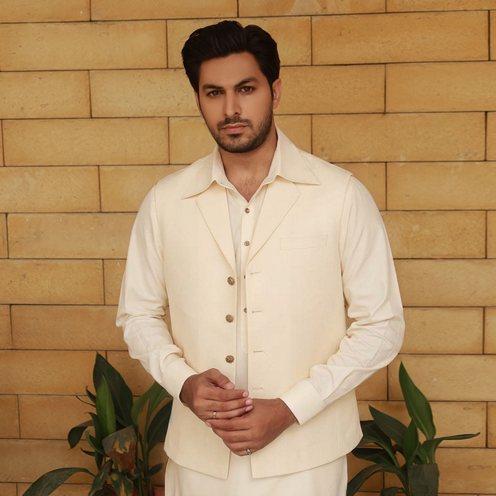 Raw Silk Notch Collar Waistcoat