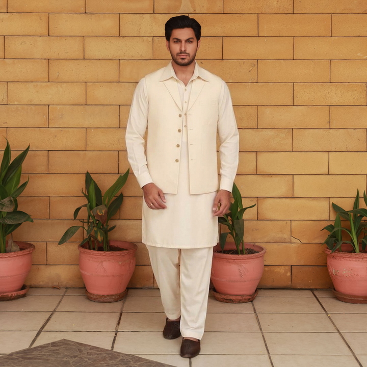 Raw Silk Notch Collar Waistcoat