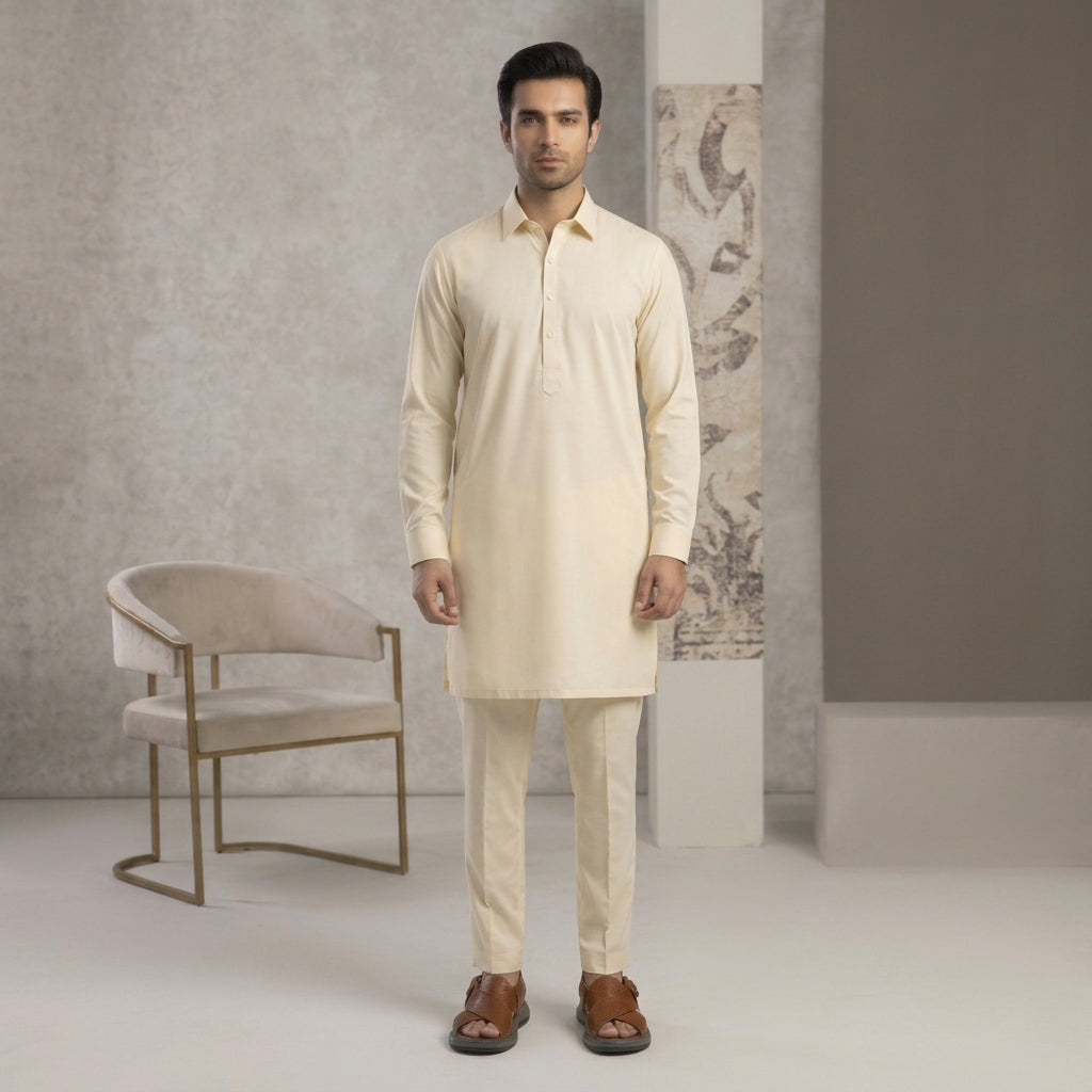 Slim Fit Shirt Collar Plain Kurta Pajama