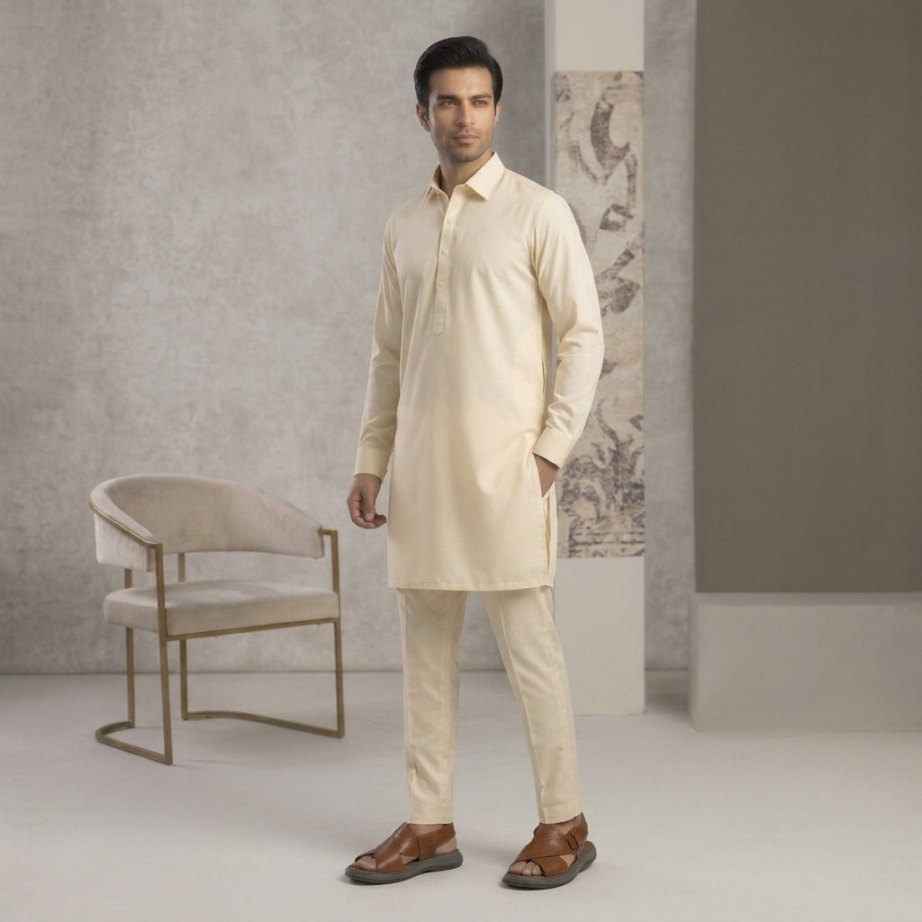 Slim Fit Shirt Collar Plain Kurta Pajama