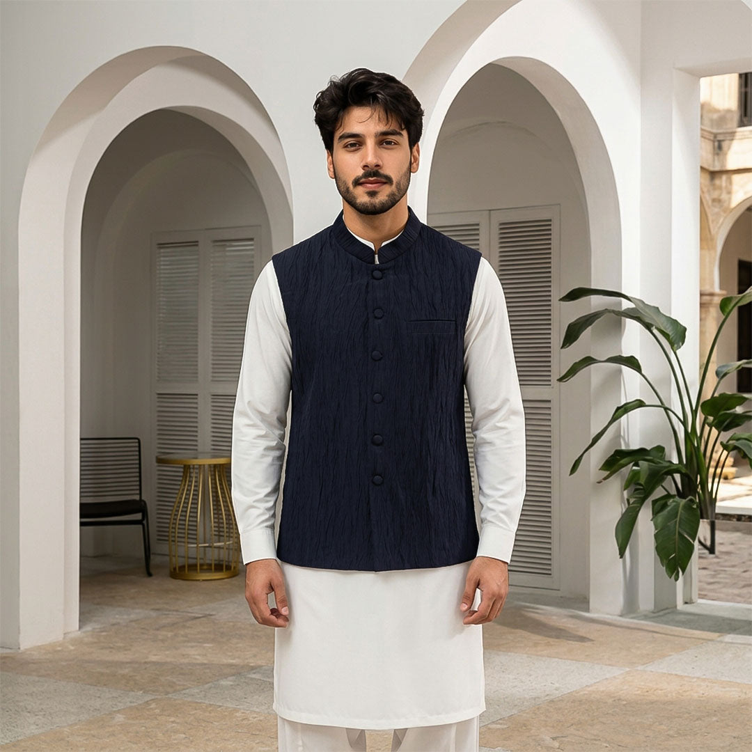 Crushed Raw Silk Plain Waistcoat