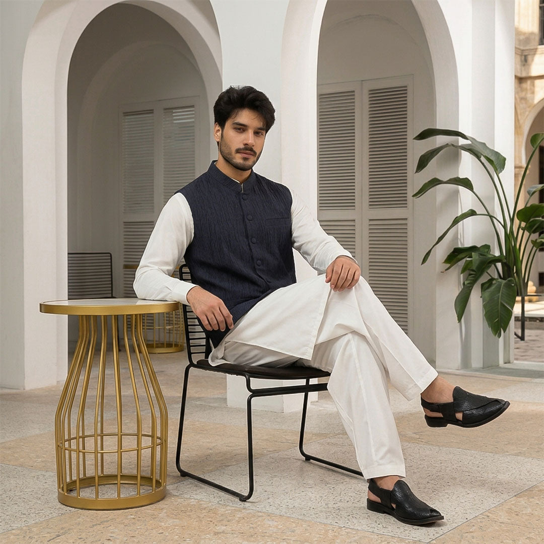 Crushed Raw Silk Plain Waistcoat