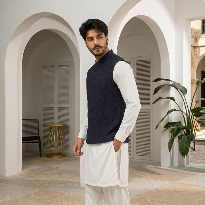 Crushed Raw Silk Plain Waistcoat