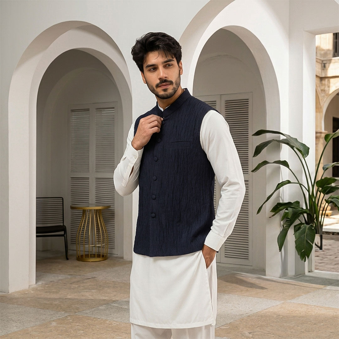 Crushed Raw Silk Plain Waistcoat