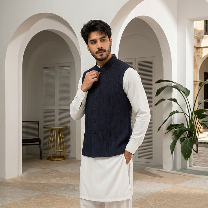 Crushed Raw Silk Plain Waistcoat