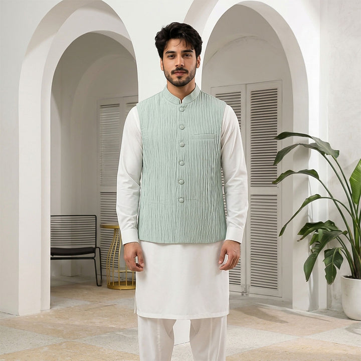 Crushed Raw Silk Plain Waistcoat
