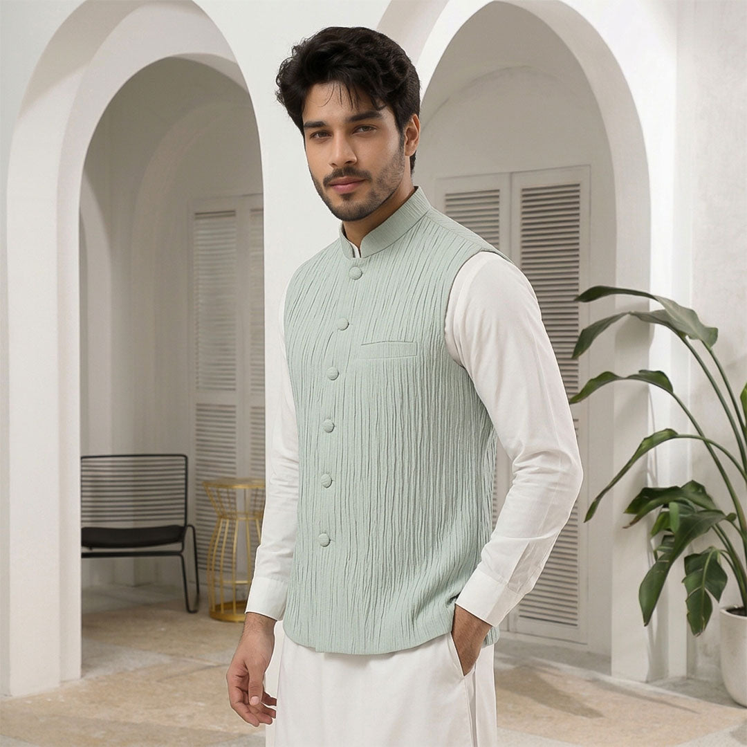 Crushed Raw Silk Plain Waistcoat