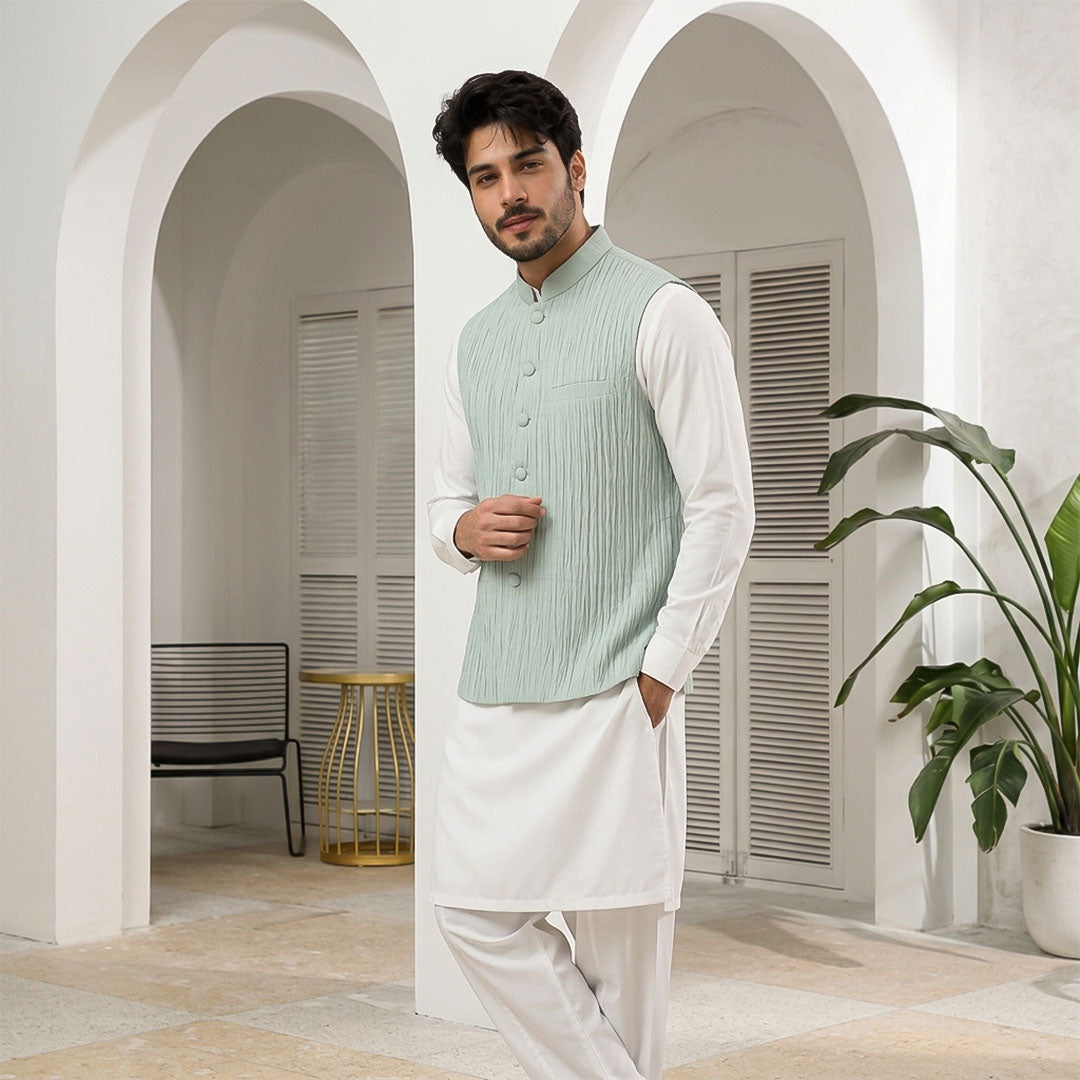 Crushed Raw Silk Plain Waistcoat