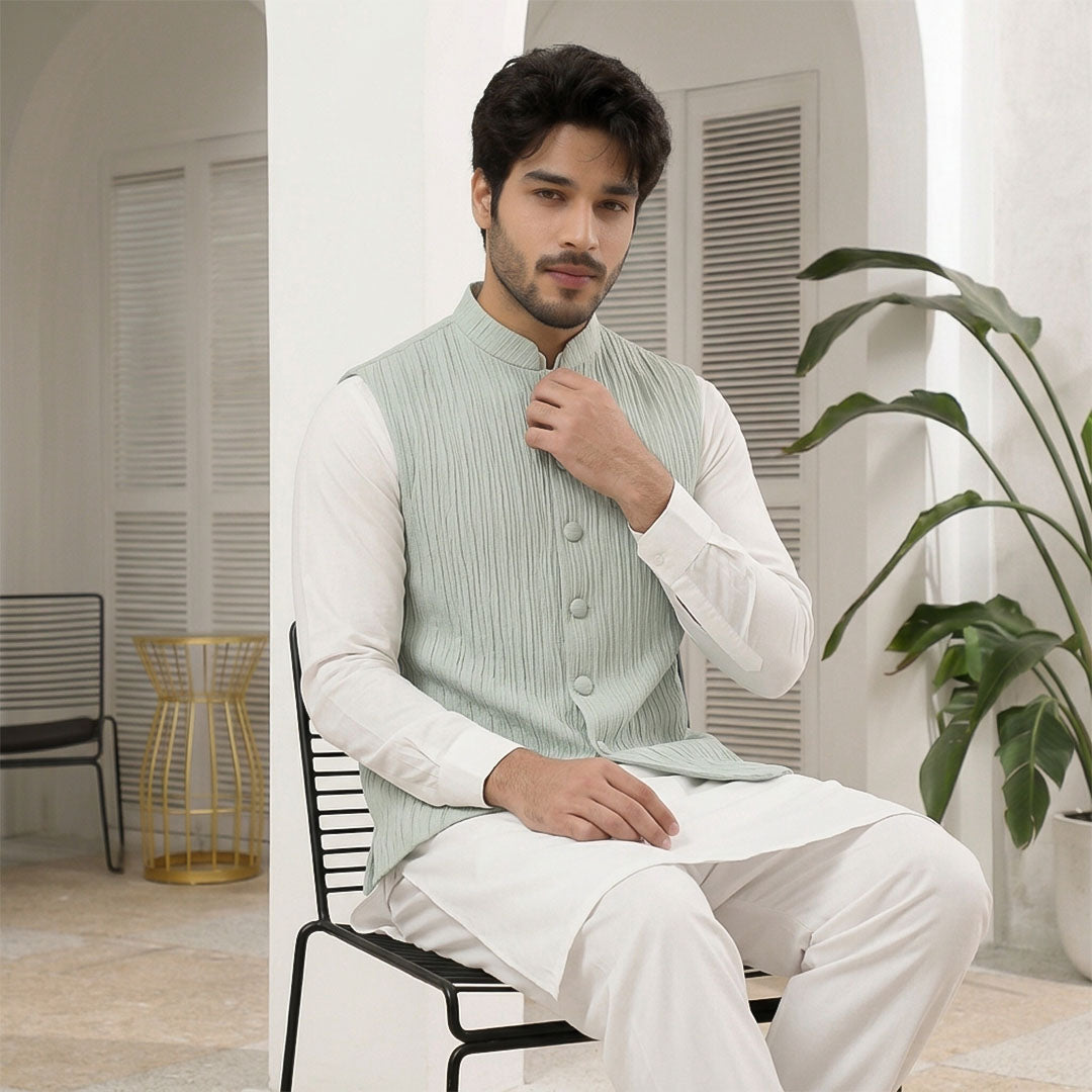Crushed Raw Silk Plain Waistcoat