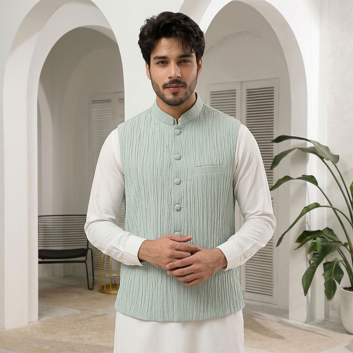 Crushed Raw Silk Plain Waistcoat