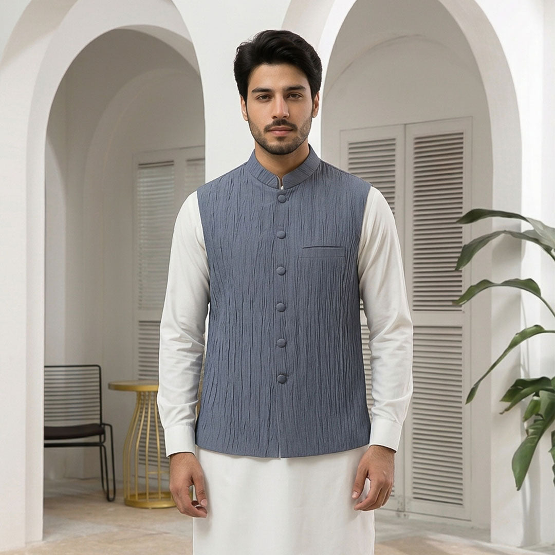 Crushed Raw Silk Plain Waistcoat