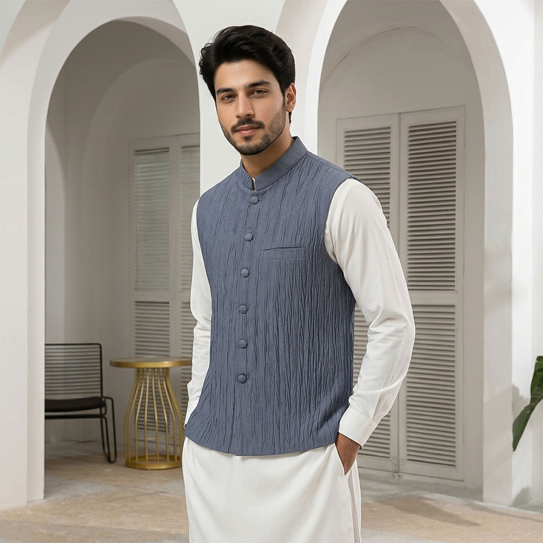 Crushed Raw Silk Plain Waistcoat