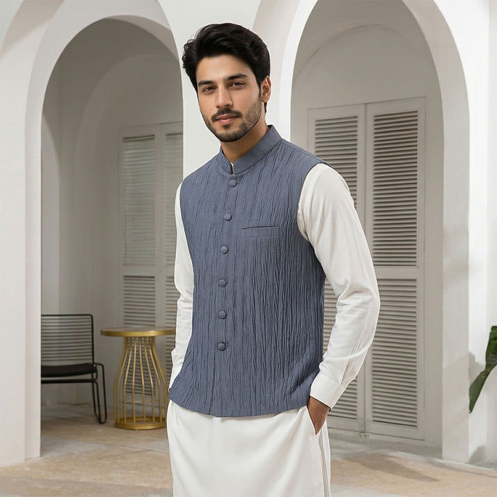 Crushed Raw Silk Plain Waistcoat