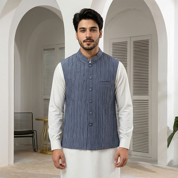 Crushed Raw Silk Plain Waistcoat