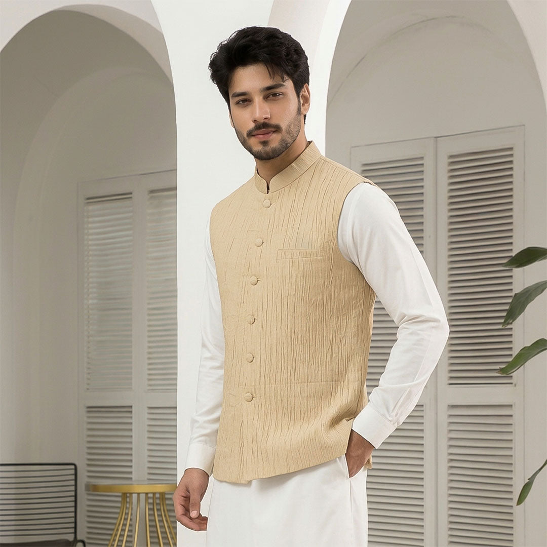 Crushed Raw Silk Plain Waistcoat