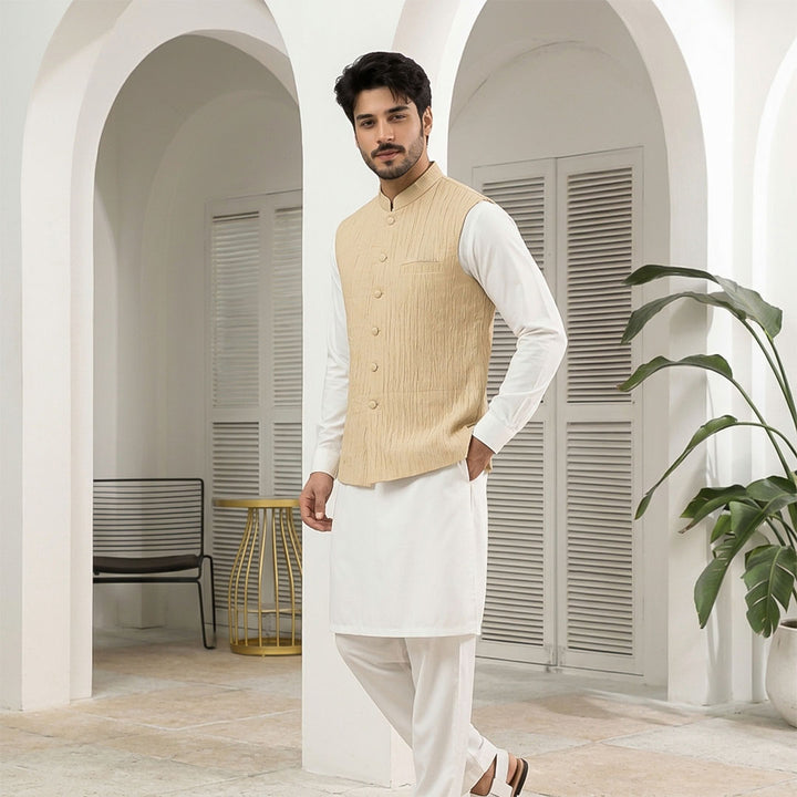 Crushed Raw Silk Plain Waistcoat