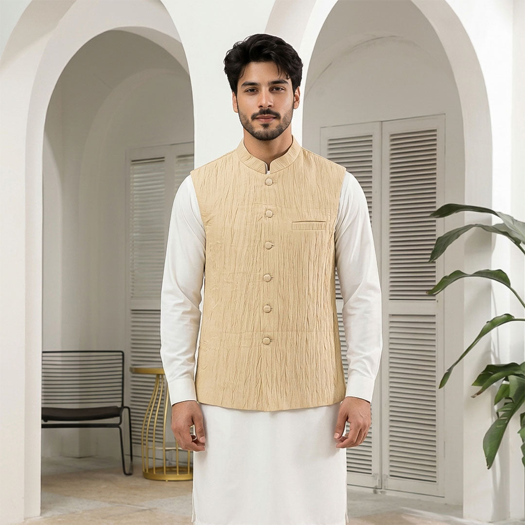Crushed Raw Silk Plain Waistcoat