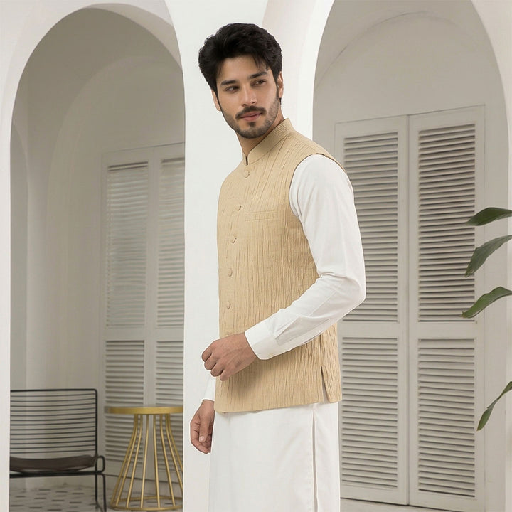 Crushed Raw Silk Plain Waistcoat