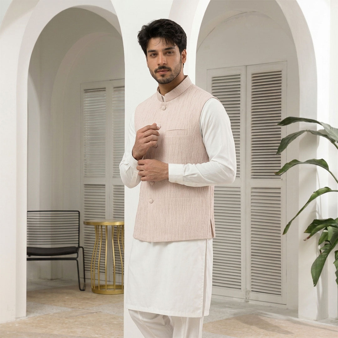 Crushed Raw Silk Plain Waistcoat