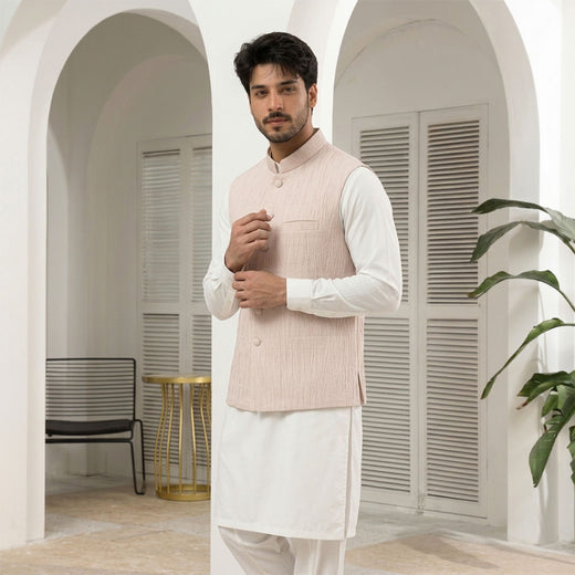 Crushed Raw Silk Plain Waistcoat