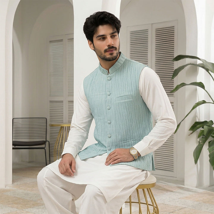 Crushed Raw Silk Plain Waistcoat