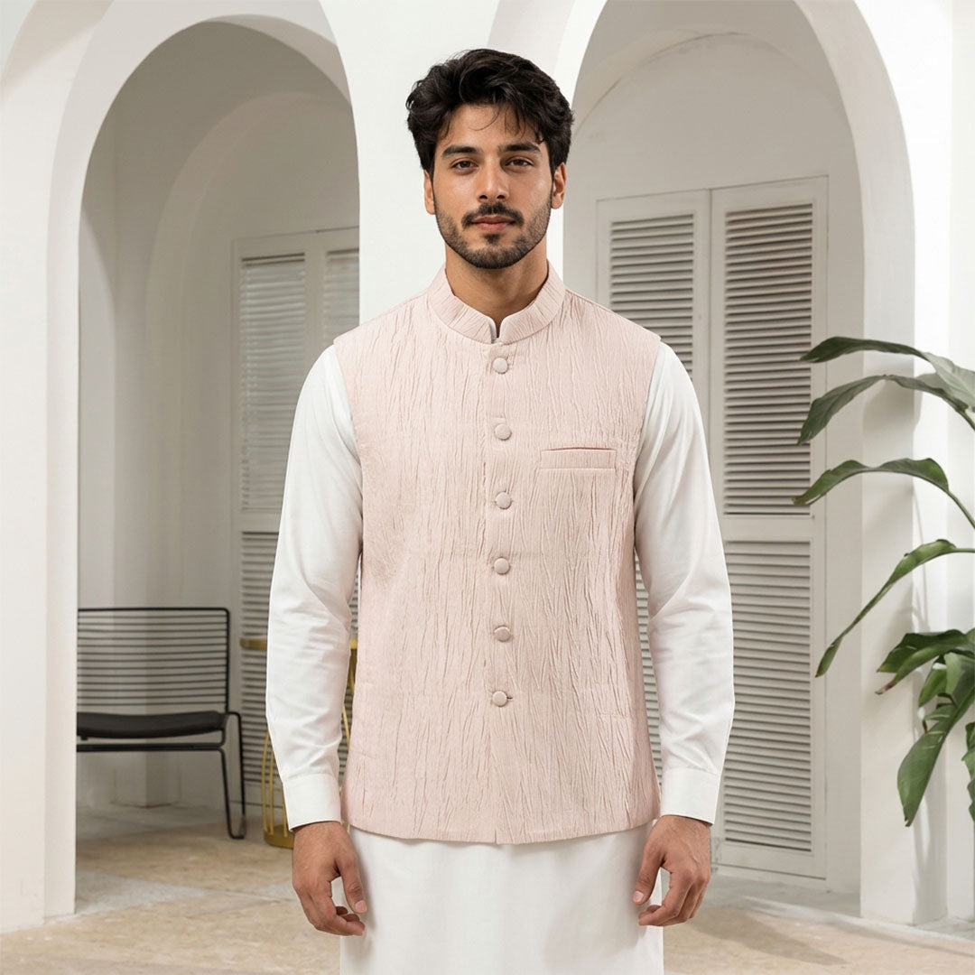 Crushed Raw Silk Plain Waistcoat