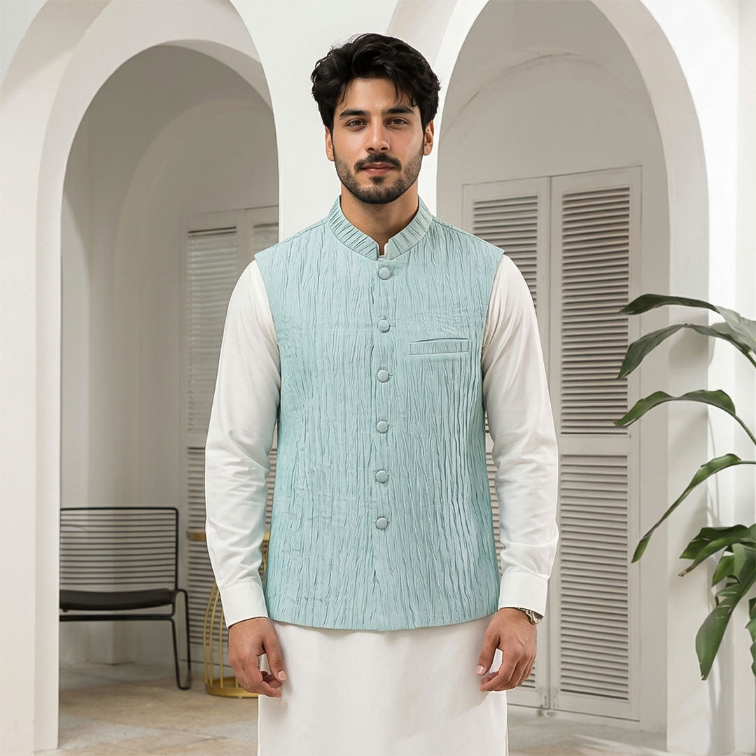 Crushed Raw Silk Plain Waistcoat