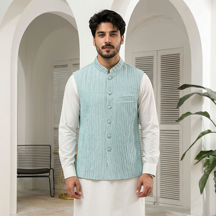 Crushed Raw Silk Plain Waistcoat