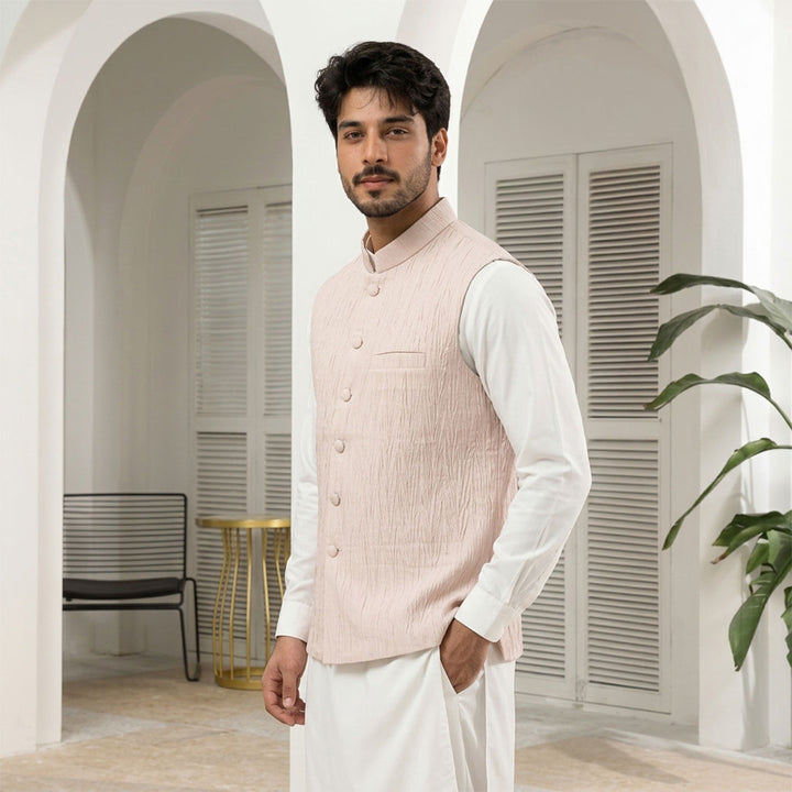 Crushed Raw Silk Plain Waistcoat