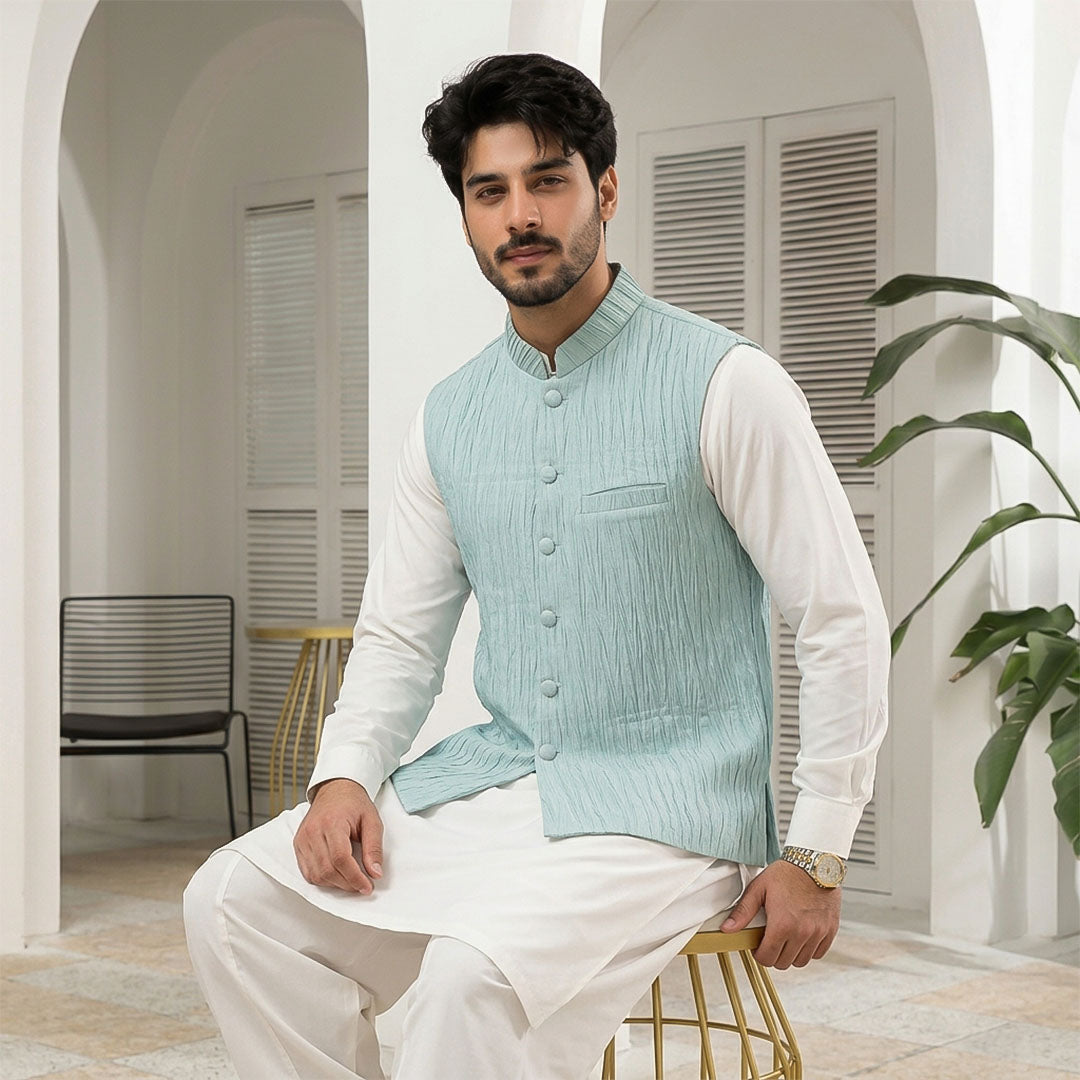 Crushed Raw Silk Plain Waistcoat