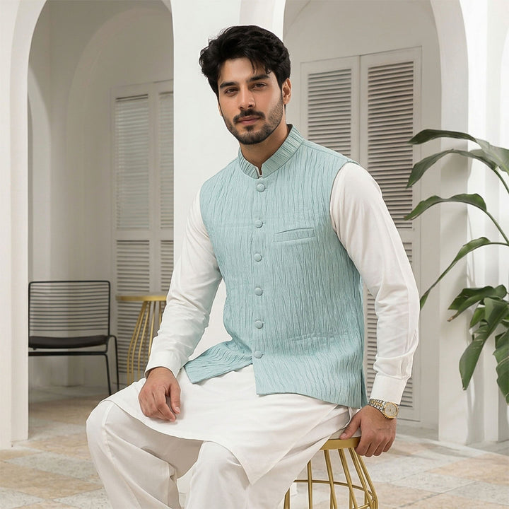 Crushed Raw Silk Plain Waistcoat