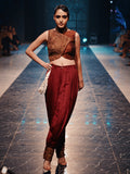 Embroidered Maroon Cropped Waistcoat with Pleated Pants