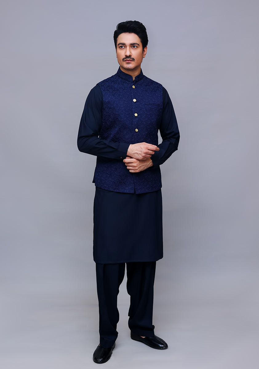 Classic Satin Silk Navy Blazer Traditional Waistcoat