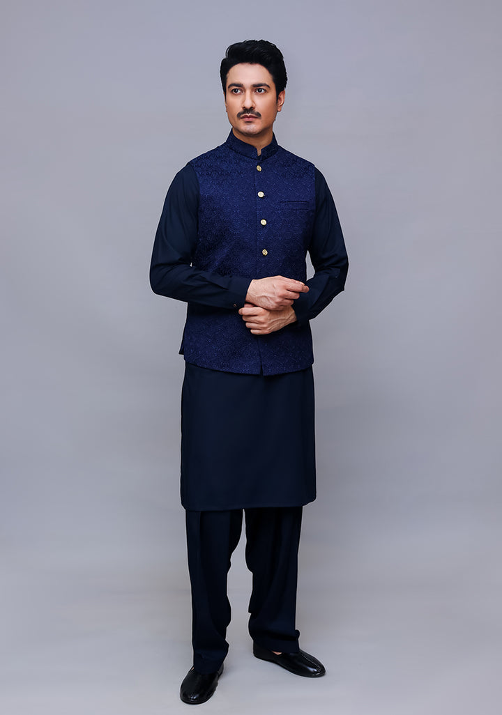 Classic Satin Silk Navy Blazer Traditional Waistcoat