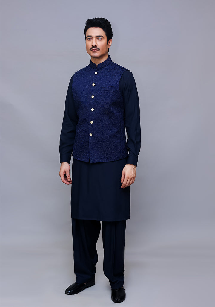 Classic Satin Silk Navy Blazer Traditional Waistcoat