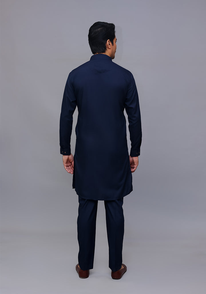 PV Navy Blazer Slim Fit Plain Kurta Pajama