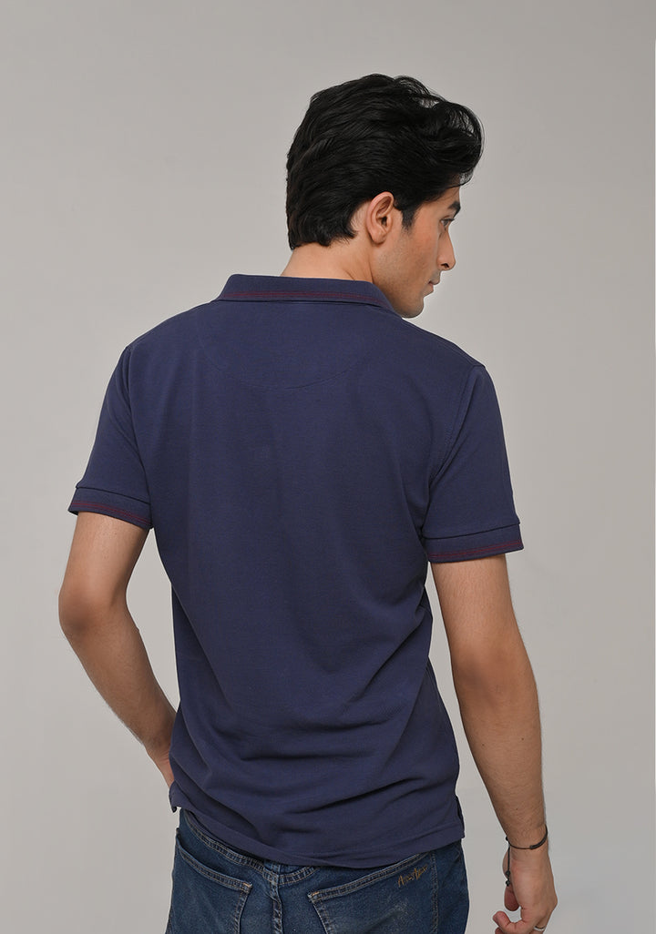 Blue Knitted Polo T-Shirt