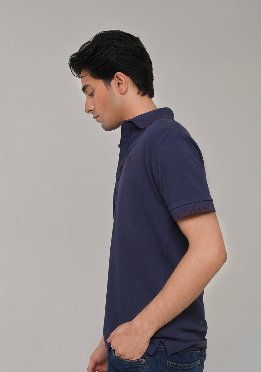 Blue Knitted Polo T-Shirt