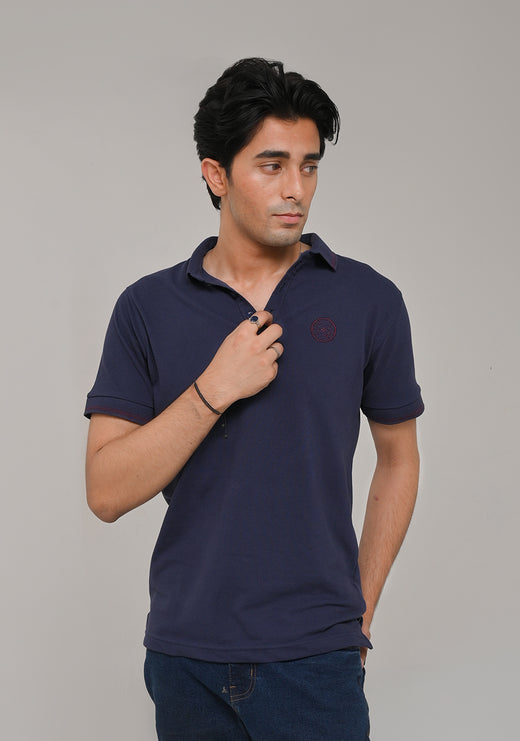 Men's Blue Premium Knitted Polo T-Shirt