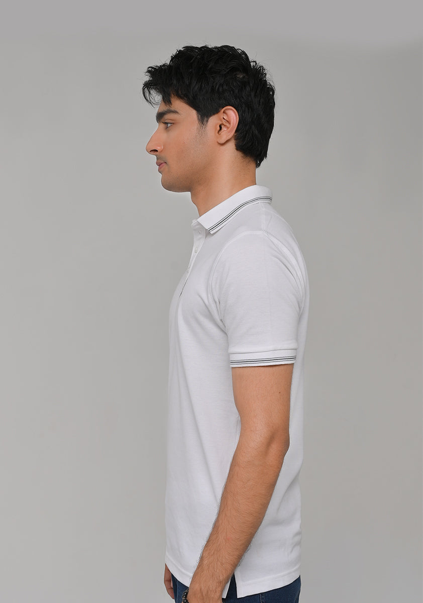 White Knitted Polo T-Shirt