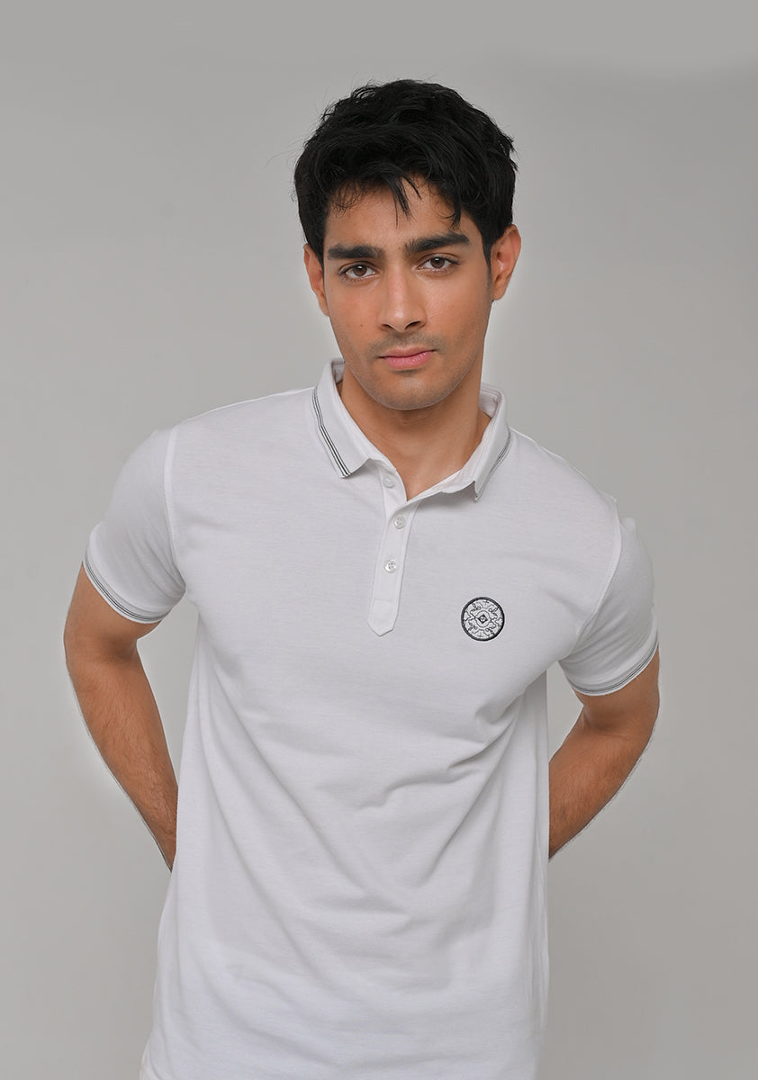 White Knitted Polo T-Shirt