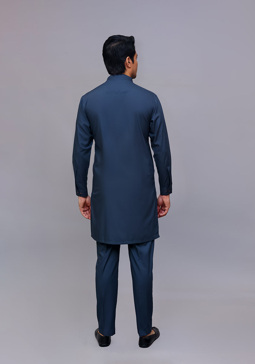 Basic Poly Viscose Dark Shadow Slim Fit Suit