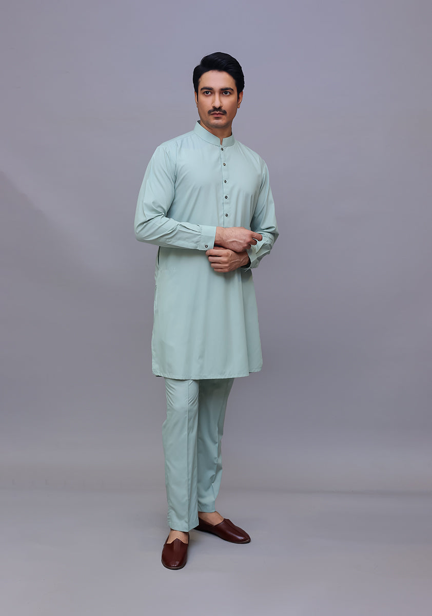 Basic Poly Viscose Sea Foam Slim Fit Suit
