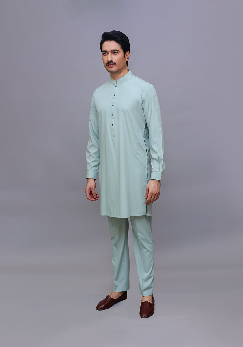 Basic Poly Viscose Sea Foam Slim Fit Suit