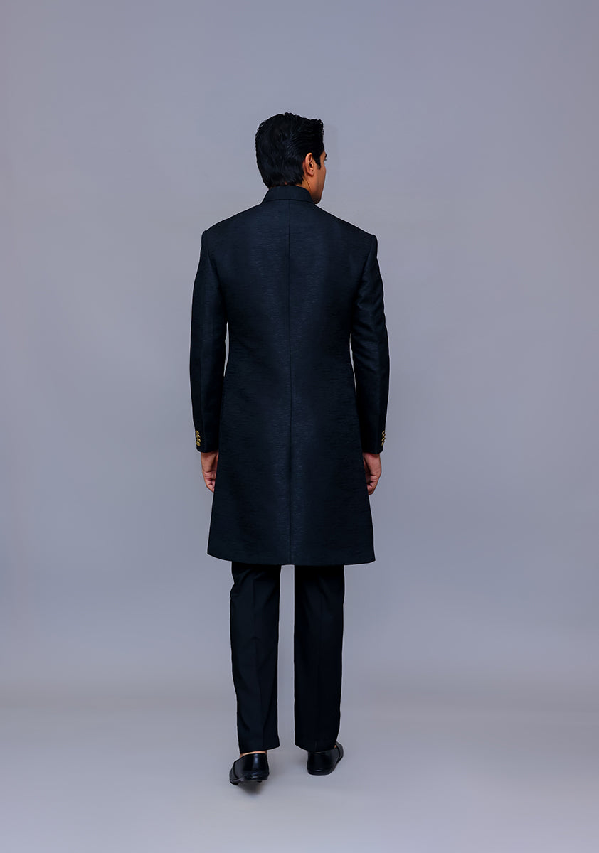 Premium Kambal Jamawar Pirate Black Traditional Sherwani