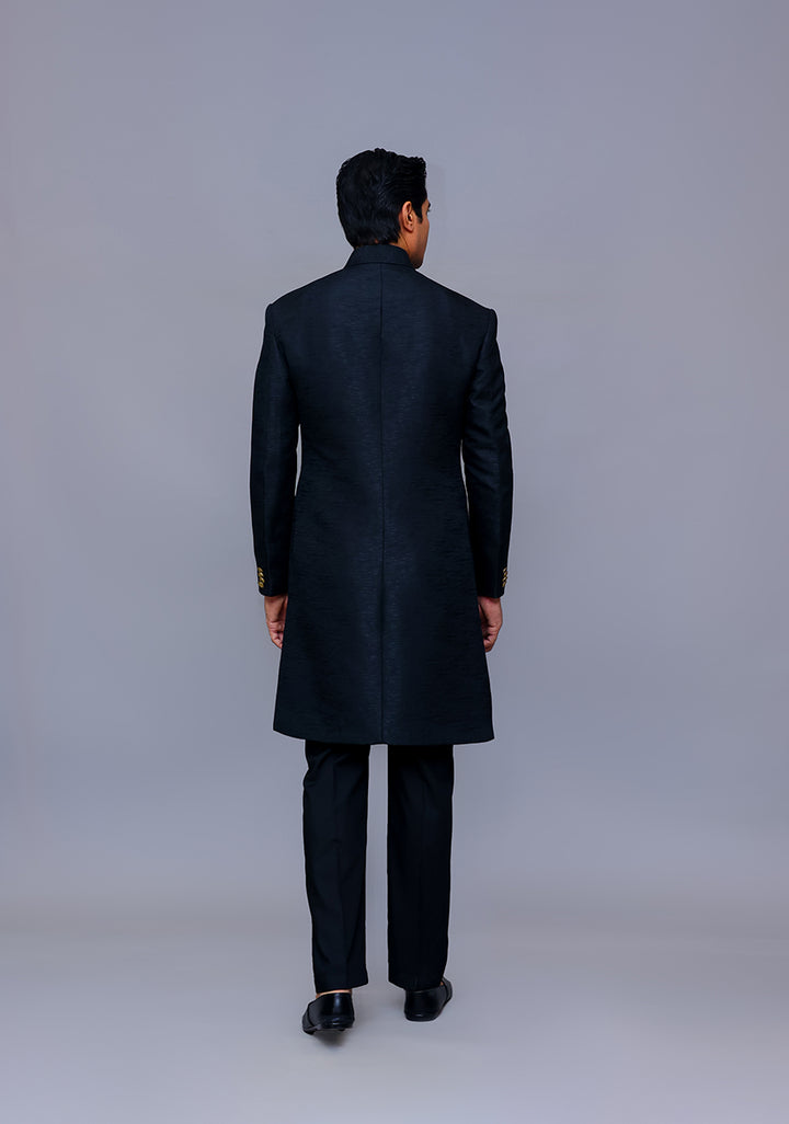 Premium Kambal Jamawar Pirate Black Traditional Sherwani