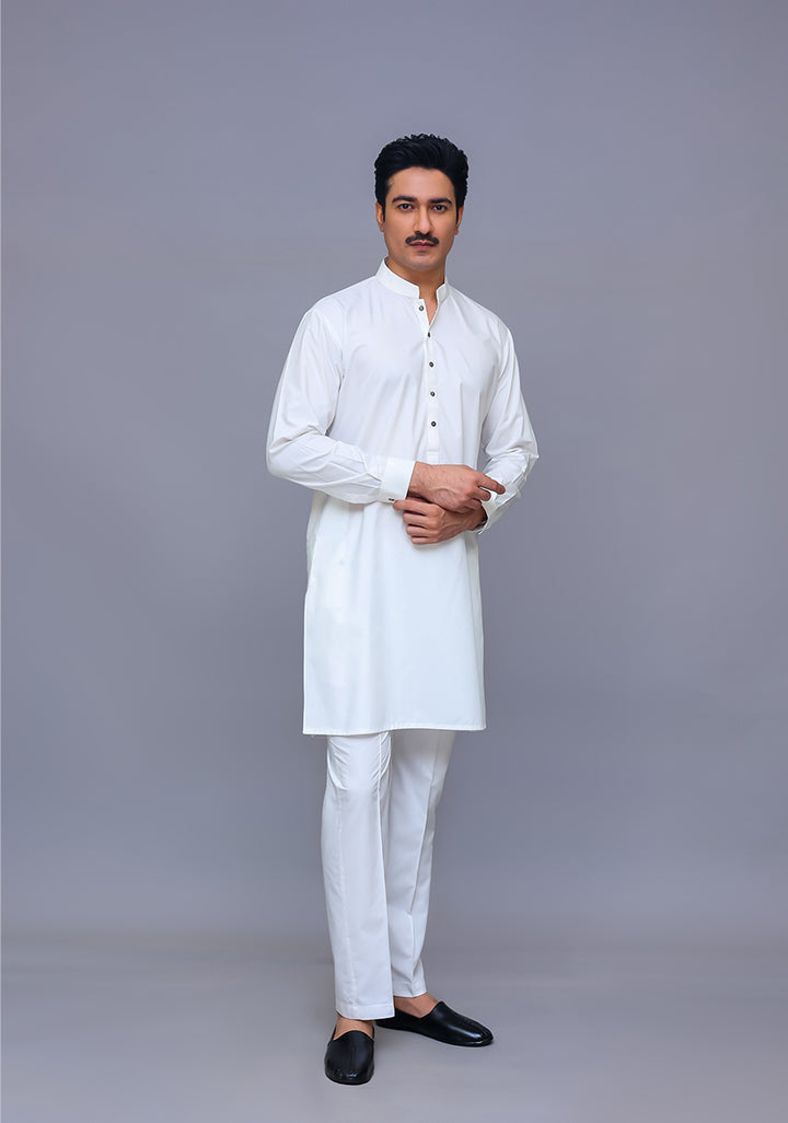PV Maluki Bright White Slim Fit Plain Kurta Pajama