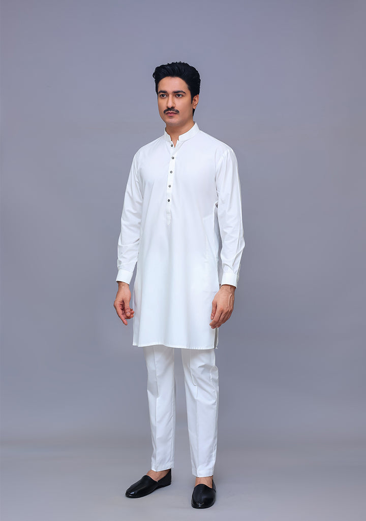 PV Maluki Bright White Slim Fit Plain Kurta Pajama
