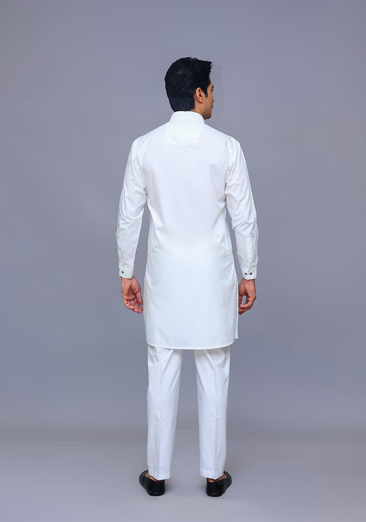 PV Maluki Bright White Slim Fit Plain Kurta Pajama